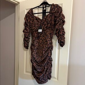 NICHOLAS Brown Leopard Long Sleeve Dress